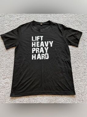 Men's Black Graphic Tee - Lift Heavy Pray Hard